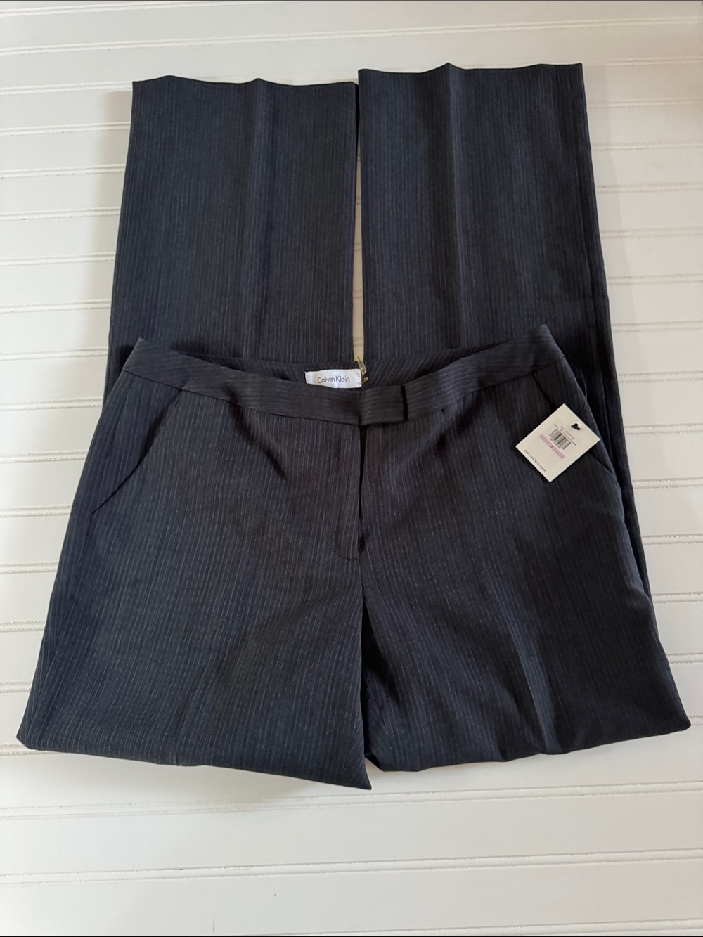 Calvin Klein Charcoal/White stripe Pinstripe Dress Pants. Size 6 NWT